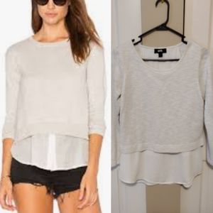 ACB White Tweed Scoop Neck Peplum Long Sleeve Top Blouse